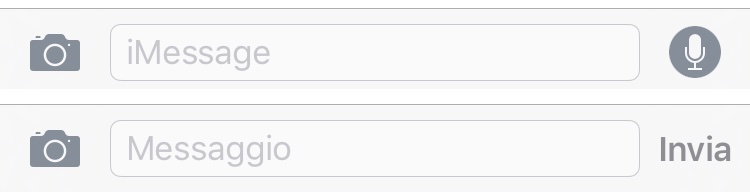 La differenza visiva del campo del testo tra iMessage e messaggi SMS
