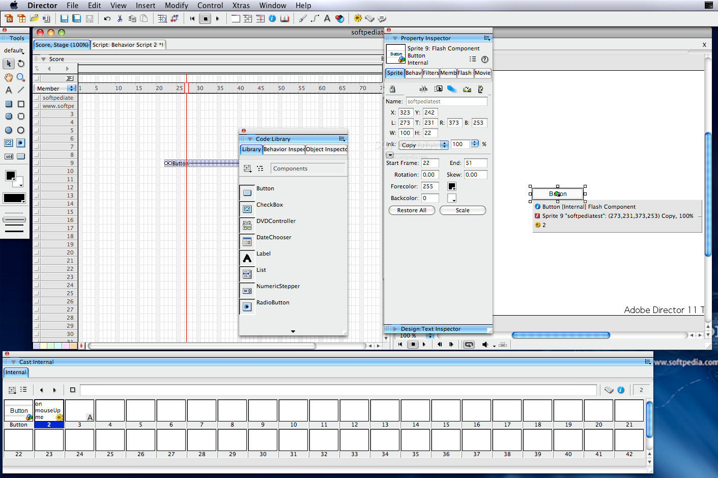 Una schermata di Adobe Director