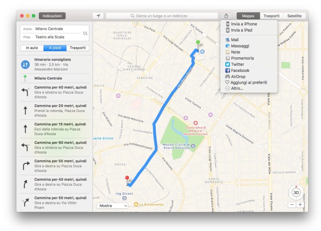 condividere un itinerario da Mac a iPhone