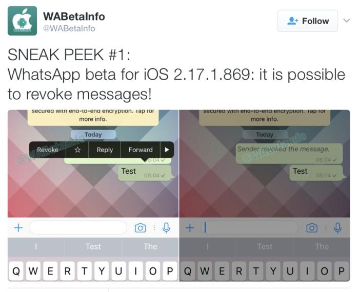 La revoca dei messaggi in WhatsApp